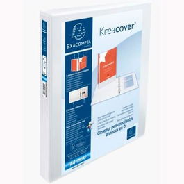 Exacompta Carpeta 4 Anillas Mixtas 30 mm Kreacover Forrada Pp A4+ Personalizable 3 Bolsos Exteriores Blanco