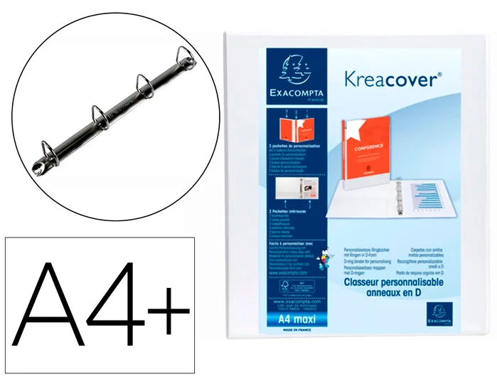 Exacompta Carpeta KreaCover 4 Anillas Mixtas 30mm A4+ Blanco