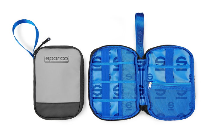 Sparco SPORGANIZERM TORTOISE Organizador Gaming con Cremallera para Periféricos, Compartimentos Internos, Negro/Gris, 20x14x3 cm