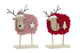 DKD Home Decor Decoracion Navidad Tradicional Rosa Rojo Madera Poliester Reno Estrella Arbol 4 x 17 x 12 cm (4 Unidades)