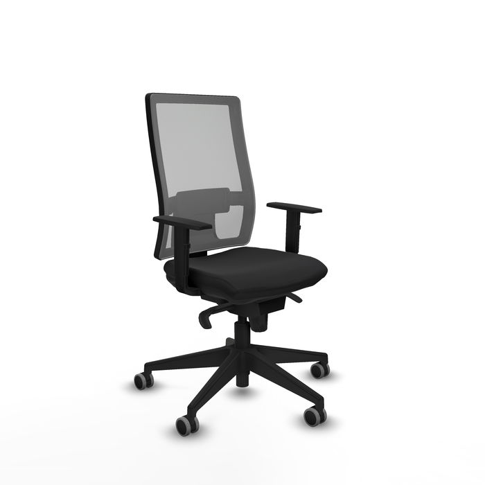 Silla de oficina Horna con mecanismo Sincro tapizada con Similpiel color Negro y malla color Gris. Equipada con lumbar 1D, Brazos 1D y Ruedas 65 mm parqué Silla de oficina Horna con mecanismo Sincro tapizada con Similpiel color Negro y malla color Gris. Equipada con lumbar 1D, Brazos 1D y Ruedas 65 mm parqué