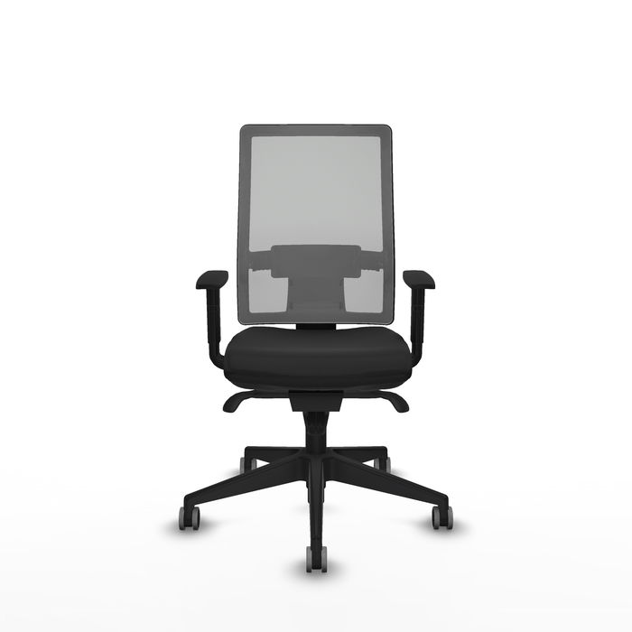 Silla de oficina Horna con mecanismo Sincro tapizada con Similpiel color Negro y malla color Gris. Equipada con lumbar 1D, Brazos 1D y Ruedas 65 mm parqué Silla de oficina Horna con mecanismo Sincro tapizada con Similpiel color Negro y malla color Gris. Equipada con lumbar 1D, Brazos 1D y Ruedas 65 mm parqué