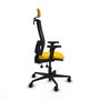 Silla de oficina Bormate con mecanismo Asincro tapizada con Tela color Amarillo y malla color Negro. Equipada con lumbar 1D, Brazos 2D, Cabecero 2D y Ruedas 65mm nailon
