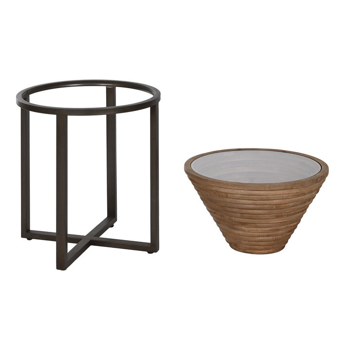 DKD Home Decor Mesita Auxiliar de Abeto y Cristal Natural DKD Home Decor Mesita Auxiliar de Abeto y Cristal Natural