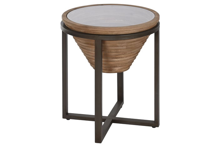 DKD Home Decor Mesita Auxiliar Moderno Natural Negro Madera y Cristal 46 x 55.5 x 46 cm