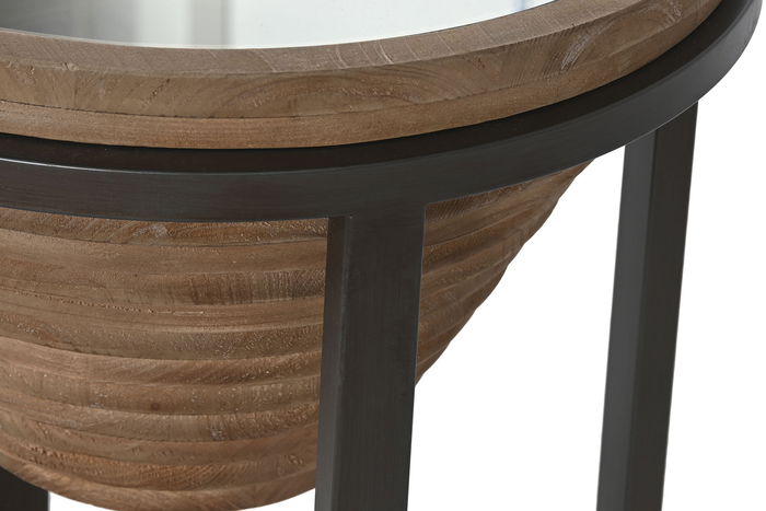 DKD Home Decor Mesita Auxiliar Moderno Natural Negro Madera y Cristal 46 x 55.5 x 46 cm