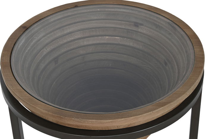 DKD Home Decor Mesita Auxiliar Moderno Natural Negro Madera y Cristal 46 x 55.5 x 46 cm