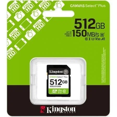 Kingston SDS3/512GB Tarjeta de Memoria 512GB SDXC Canvas Select Plus Clase 10 UHS-I 150MB/s