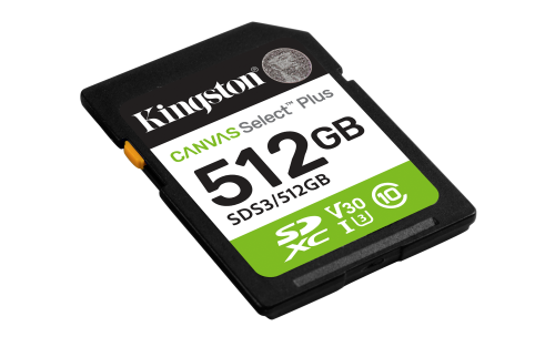 Kingston Canvas Select Plus 512 GB SDXC UHS-I U3 V30 150 MB/s Tarjeta de Memoria SDS3/512GB