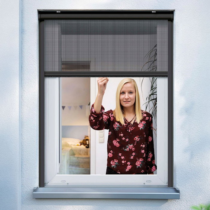 Schellenberg Mosquitera Enrollable Antracita 100 x 160 cm, Equipo Completo para Ventanas, Tejido Fibra de Vidrio, Fácil Montaje