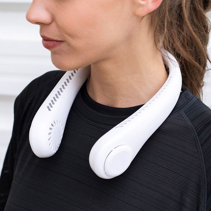 Basics Ventilador de Cuello Recargable USB, Portátil, ABS, 3 Velocidades, Batería 800 mAh, Blanco, 14 x 22 x 6.2 cm