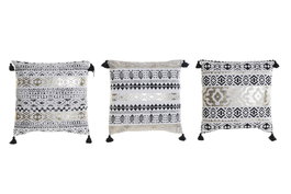 DKD Home Decor Cojin Boho Negro Dorado 45 x 45 x 10 cm (6 Unidades)