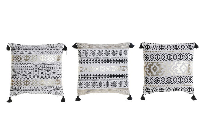 DKD Home Decor Cojín Poliéster con Pompones Surtido de 3 Colores DKD Home Decor Cojín Poliéster con Pompones Surtido de 3 Colores