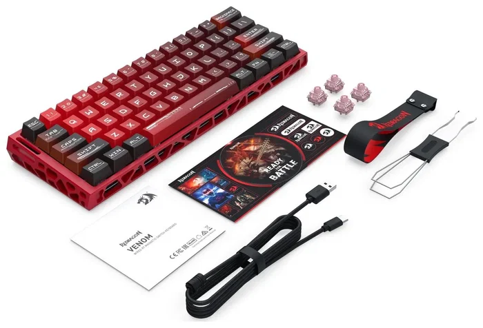 Redragon Venom K753-RGB-M Teclado Gaming Mecánico 61 Teclas RGB USB-C Cableado Layout Español Negro Rojo