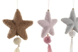 DKD Home Decor Decoración Colgante Navidad Fantasía Rosa Marrón Poliéster 4 x 26 x 14 cm (12 Unidades)