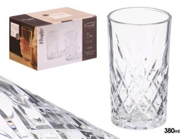 Vivalto Vaso Troquelado 380 ml Transparente de Vidrio 7.8 x 13.5 x 7.8 cm (Set de 24)