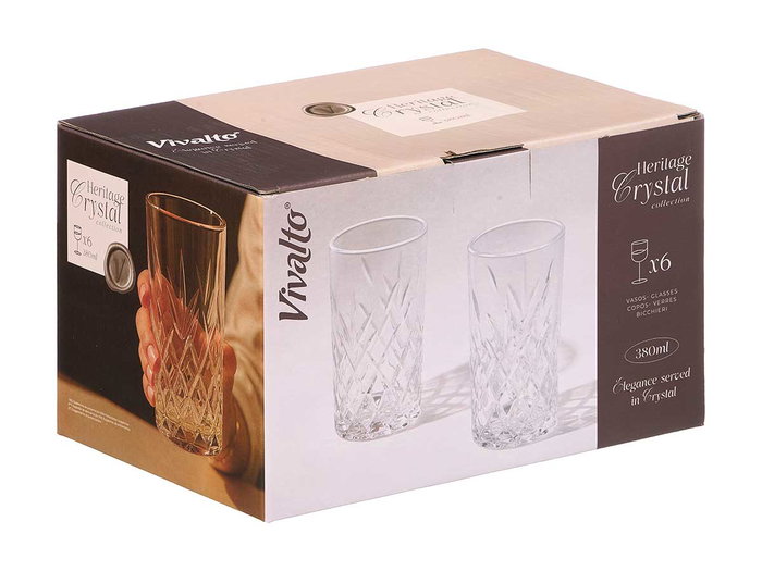 Vivalto Vaso Troquelado 380 ml Transparente de Vidrio 7.8 x 13.5 x 7.8 cm (Set de 24)