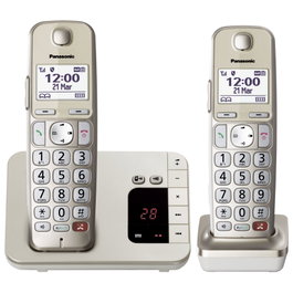 Panasonic KX-TGE262GN Teléfono inalámbrico con contestador y 2 terminales, Champagne
