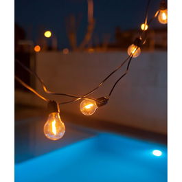 New Garden Allegra Guirnalda de exterior cable negra, 10 bombillas LED E27, 8 metros, IP44, 2700K