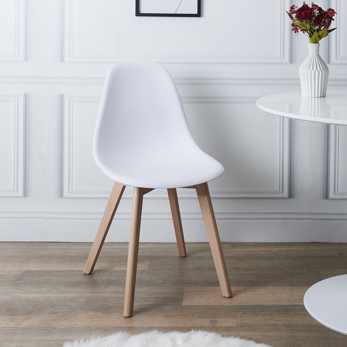 Home Deco Factory Silla STOCKHOLM Blanca Diseño Escandinavo Patas Madera Asiento Plástico