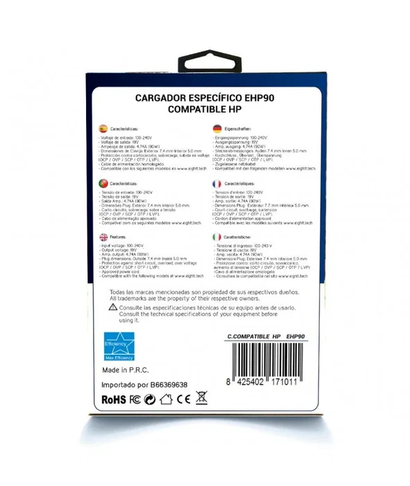 Eightt Cargador EHP90 90W 19V 4.74A para HP y Compaq