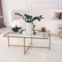 Hanah Home Mesa de Centro S410 Glamurosa Moderna Cristal Templado y Metal Dorado 94x64x35 cm