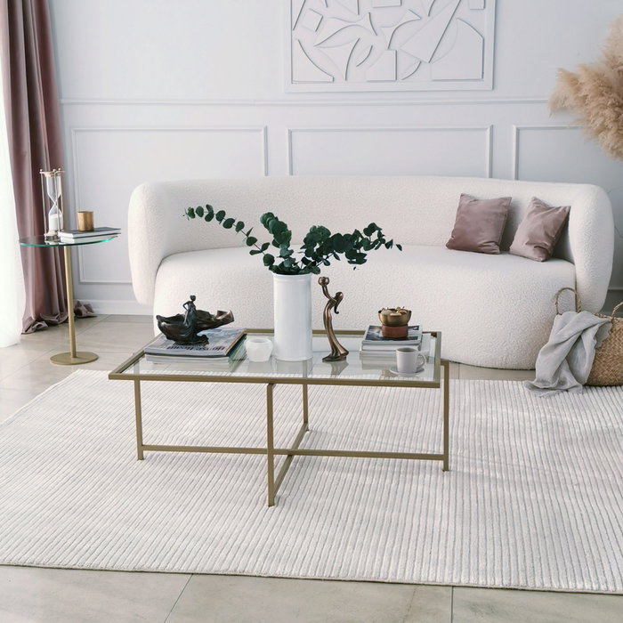 Hanah Home Mesa de Centro S410 Glamurosa Moderna Cristal Templado y Metal Dorado 94x64x35 cm