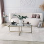 Hanah Home Mesa de Centro S410 Glamurosa Moderna Cristal Templado y Metal Dorado 94x64x35 cm