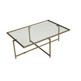 Hanah Home Mesa de Centro S410 Glamurosa Moderna Cristal Templado y Metal Dorado 94x64x35 cm