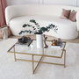 Hanah Home Mesa de Centro S410 Glamurosa Moderna Cristal Templado y Metal Dorado 94x64x35 cm