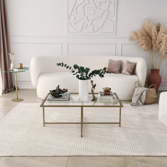 Hanah Home Mesa de Centro S410 Glamurosa Moderna Cristal Templado y Metal Dorado 94x64x35 cm