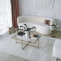 Hanah Home Mesa de Centro S410 Glamurosa Moderna Cristal Templado y Metal Dorado 94x64x35 cm