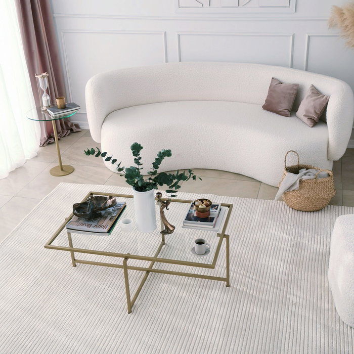 Hanah Home Mesa de Centro S410 Glamurosa Moderna Cristal Templado y Metal Dorado 94x64x35 cm