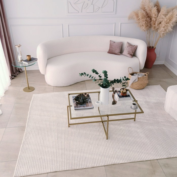Hanah Home Mesa de Centro S410 Glamurosa Moderna Cristal Templado y Metal Dorado 94x64x35 cm