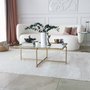 Hanah Home Mesa de Centro S410 Glamurosa Moderna Cristal Templado y Metal Dorado 94x64x35 cm