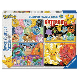 RAVENSBURGER Puzzle Pokemon - 4 Puzzles de 100 Piezas Cada Uno (98 x 38 cm cada puzzle)