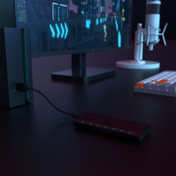 Aisens Caja Externa M.2 RGB Gaming ASM2-RGB012B SATA/NVMe USB 3.2 Gen 2, Negra