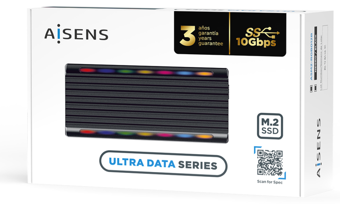 Aisens Caja Externa M.2 RGB Gaming ASM2-RGB012B SATA/NVMe USB 3.2 Gen 2, Negra