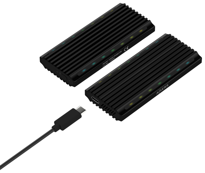 Aisens Caja Externa M.2 RGB Gaming ASM2-RGB012B SATA/NVMe USB 3.2 Gen 2, Negra