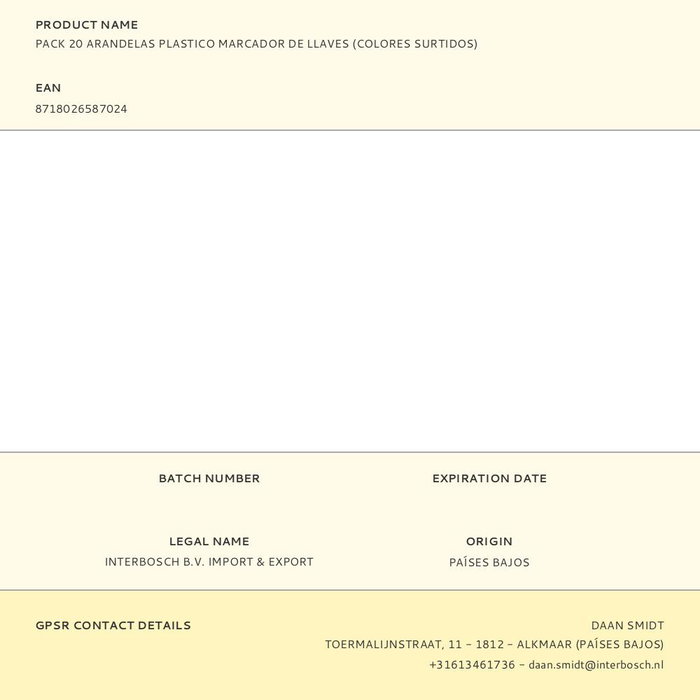 Pack 20 arandelas plastico marcador de llaves (colores surtidos) Pack 20 arandelas plastico marcador de llaves (colores surtidos)