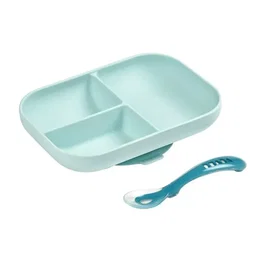 Beaba Set de almuerzo de silicona 2 piezas con compartimento - azul para bebé