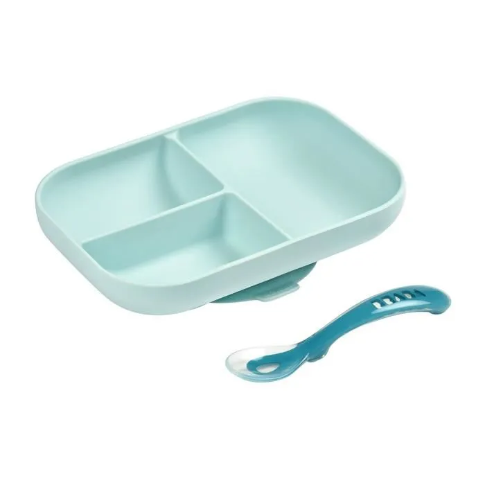 Beaba Set de almuerzo de silicona 2 piezas con compartimento - azul para bebé Beaba Set de almuerzo de silicona 2 piezas con compartimento - azul para bebé