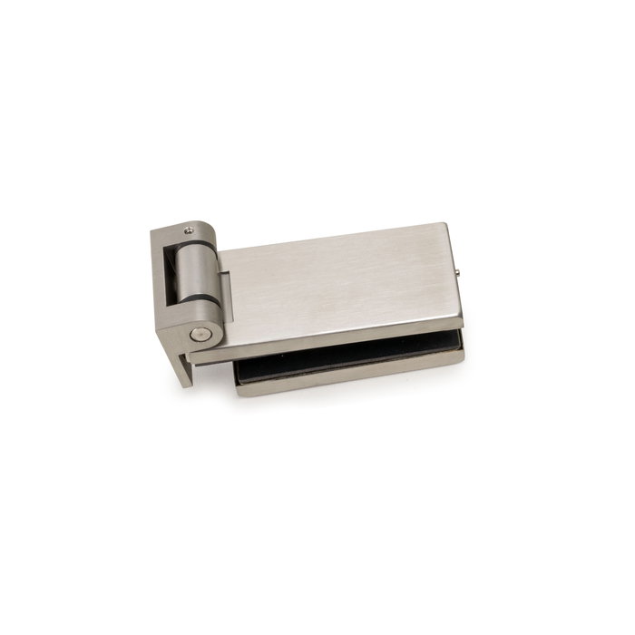 Emuca Bisagra para puerta de cristal con embellecedor inox, bisagra horizontal con pala de 34mm, para puerta de 8-12mm, acero inoxidable