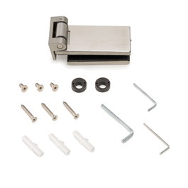 Emuca Bisagra para puerta de cristal con embellecedor inox, bisagra horizontal con pala de 34mm, para puerta de 8-12mm, acero inoxidable