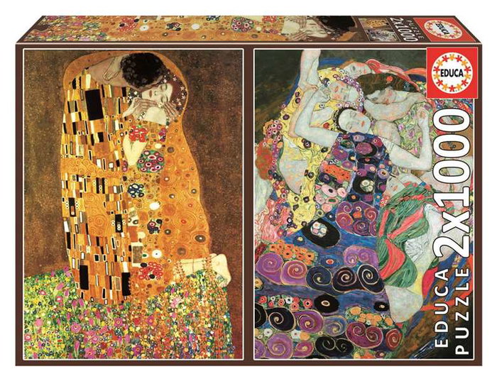 Educa Set de 2 Puzzles de 1000 Piezas: El Beso y La Virgen de Gustav Klimt