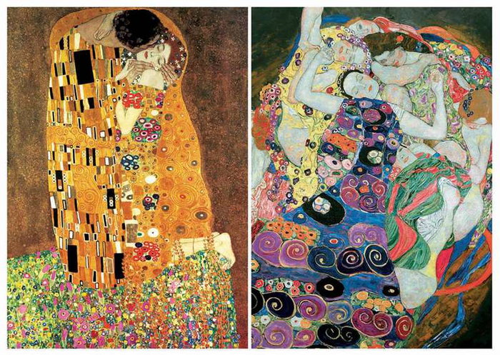 Educa Set de 2 Puzzles de 1000 Piezas: El Beso y La Virgen de Gustav Klimt