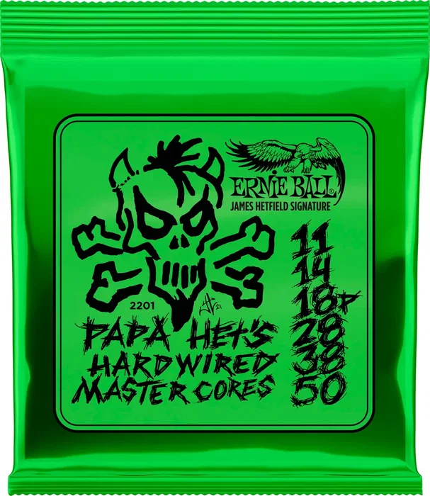ERNIEBALL Juego de Cuerdas para Guitarra Eléctrica Papa Het's Hardwired Master Cores 11-50, calibres 11, 14, 18, 28, 38, 50, desarrolladas con James Hetfield de Metallica ERNIEBALL Juego de Cuerdas para Guitarra Eléctrica Papa Het's Hardwired Master Cores 11-50, calibres 11, 14, 18, 28, 38, 50, desarrolladas con James Hetfield de Metallica