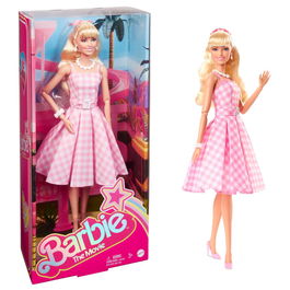Barbie HPJ96 Muñeca Perfect Day The Movie Inspirada en Margot Robbie, Vestido Rosa Cuadros, Collar Margaritas, +6 Años