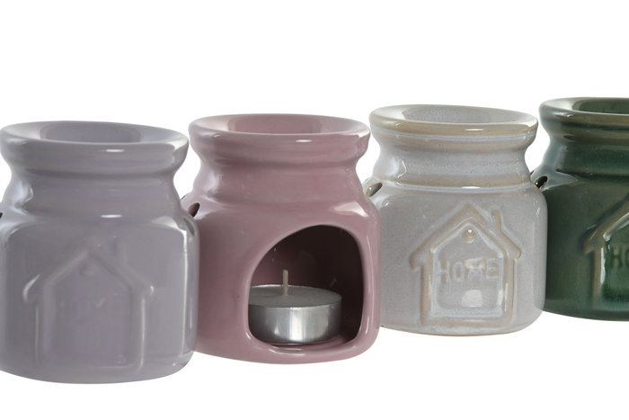DKD Home Decor Quemador Shabby Cerámica 7x7x7,5 cm Verde Rosa Lila Gris Claro (20 Unidades) Surtidos