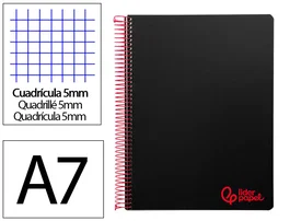 Liderpapel Cuaderno Espiral A7 Micro Wonder Tapa Plástico 100 Hojas Cuadro 5mm 4 Bandas Negro